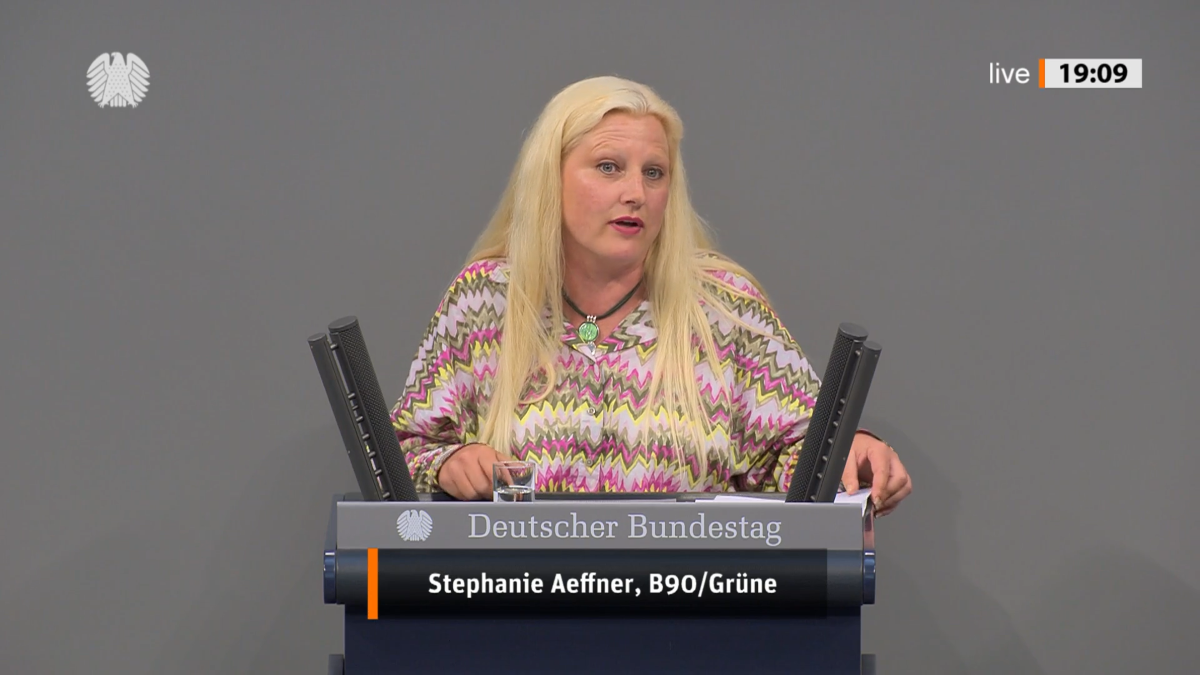Stephanie Aeffner bei Rede zu Tarifverträgen in der Windradbranche